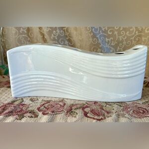 Vintage White Porcelain Curved Candlestick Holder / Vase By Belleek Pottery 12”